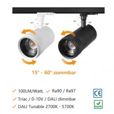 20W LED Zoomstrahler Spot für 3-Phasen Stromschienen Dimmbar Einstellbar